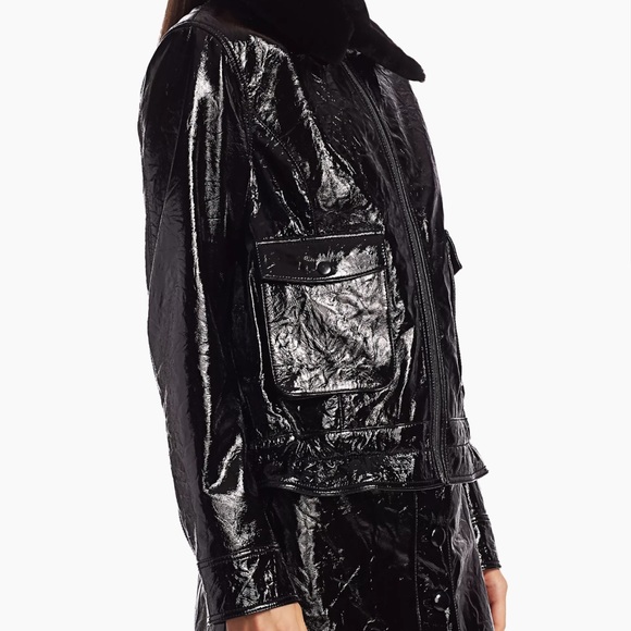7 For All Mankind. Faux Fur Collar Patent Leather Jacket - Picture 10 of 11